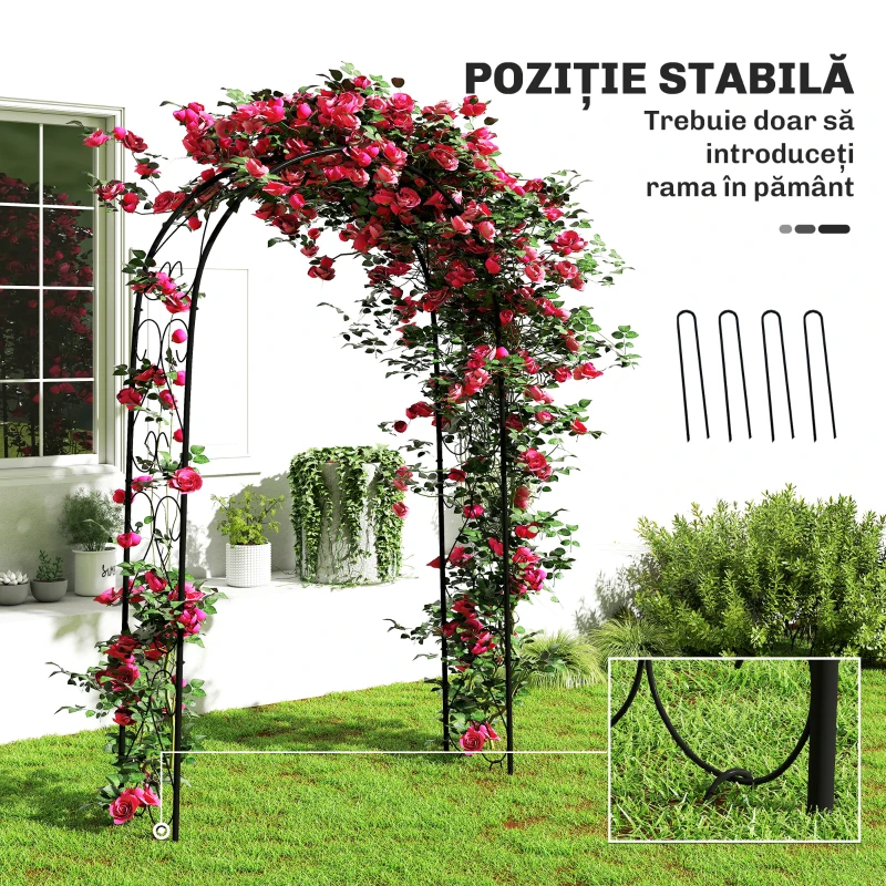 Outsunny Arcadă de Grădină Arcadă de Trandafiri Stil Fier Forjat dim. 125L x 37l x 230H cm oţel epoxid Negru pentru plante căţărătoare