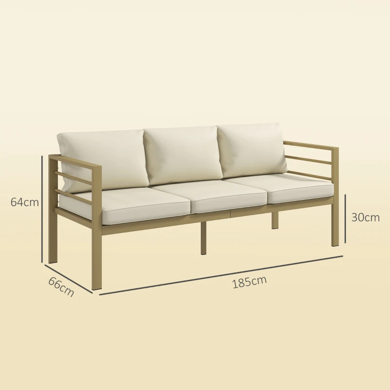 Outsunny Garden Bench with Cushions, 3-Seater Sofa with Backrest, Armrest and Back Cushions, 185 x 66 x 64cm, Cream White