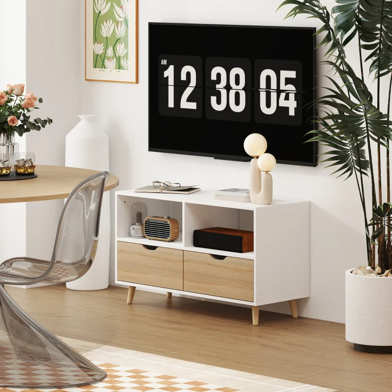 HOMCOM Tv-meubel tv-dressoirkast met schuiflades hout wit + naturel