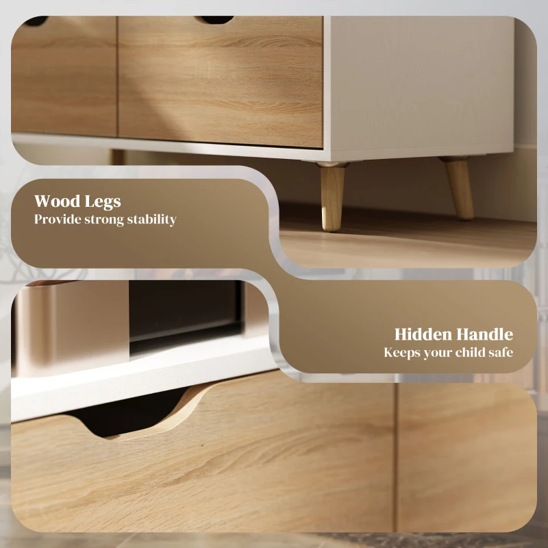 HOMCOM Tv-meubel tv-dressoirkast met schuiflades hout wit + naturel