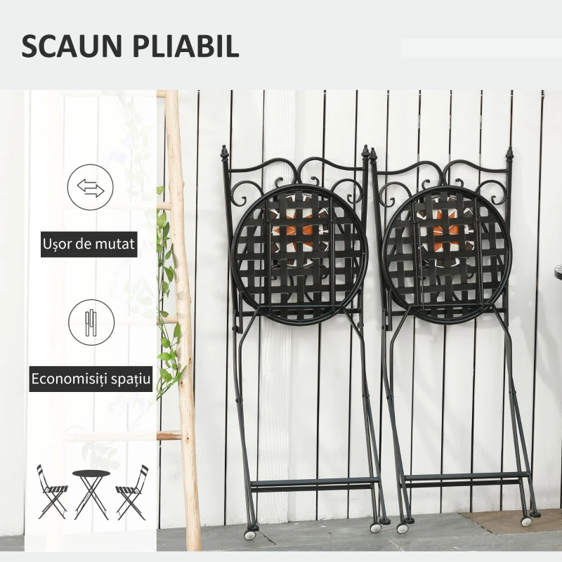 Outsunny Mobilier Gradina 3 Piese – 2 Scaune & Masa Mozaic Metalica
