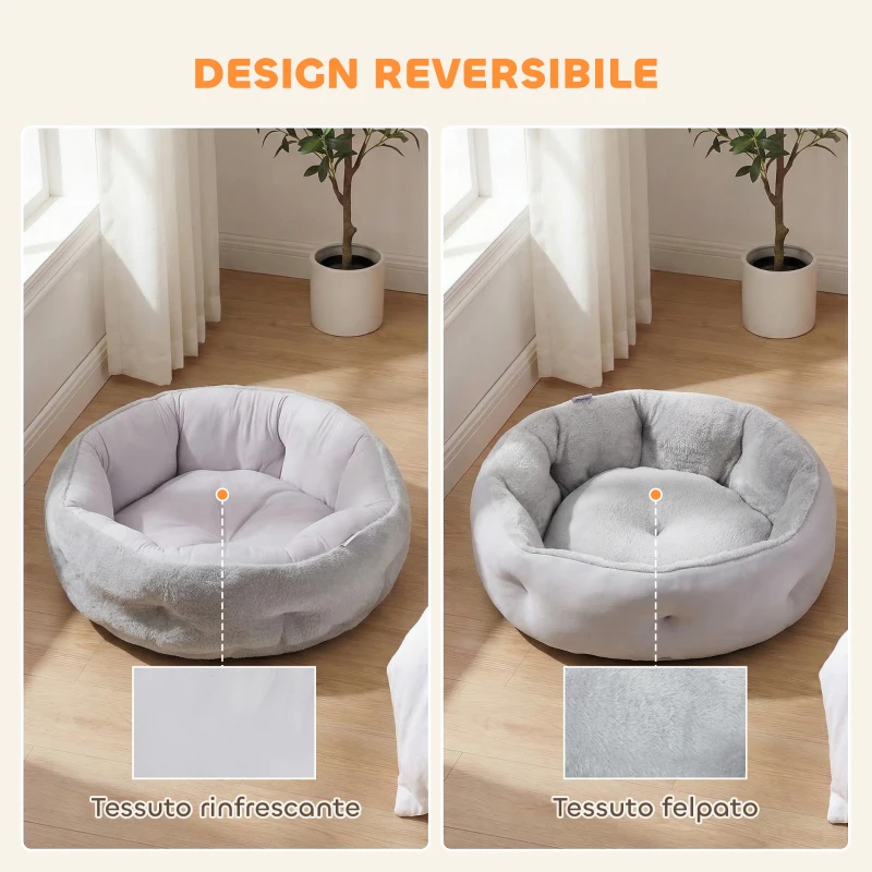 PawHut Lettino per Gatti e Cani di Piccola Taglia Reversibile da Interno, Grigio Chiaro