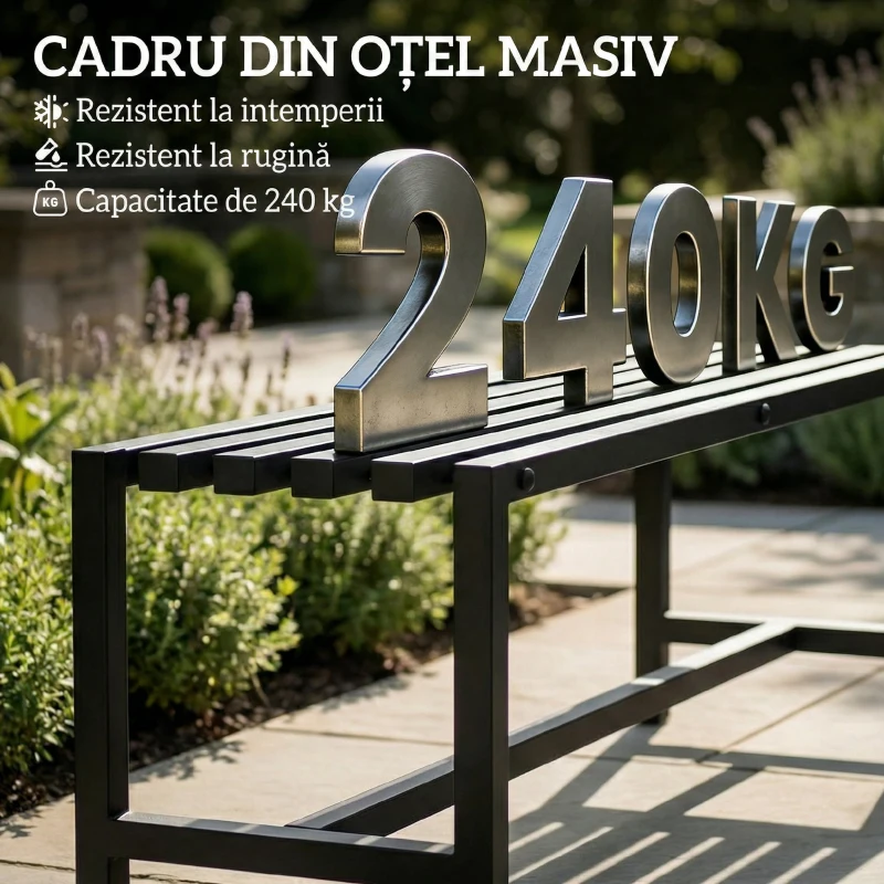 Outsunny Bancă Grădină din Metal și Oțel