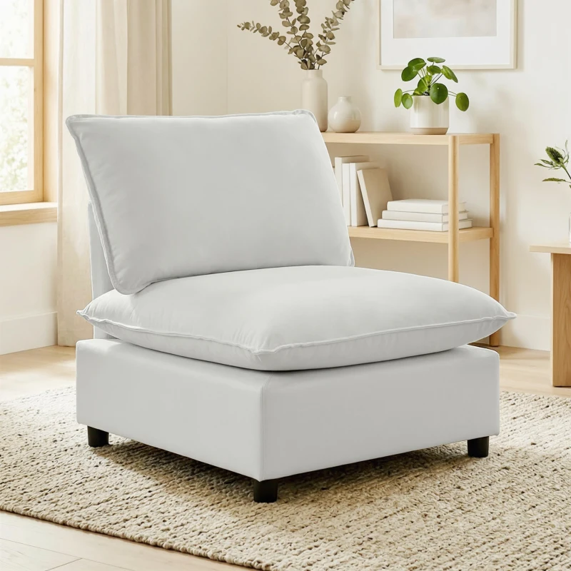 HOMCOM Accentstoel, Moderne Leathaire-Stoel met Brede en Diepe Zitplaats, Dikke Kussens, Eenvoudige Montage, Grijs