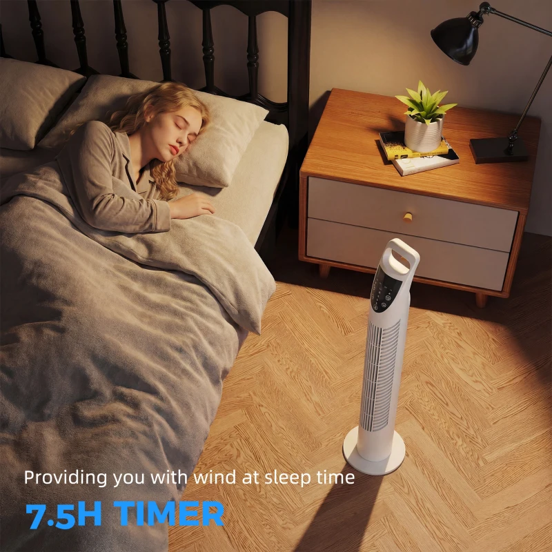 HOMCOM Tower Fan Oscillating 3 Speeds 3 Winds 40W w/ RC Timer Quiet - White