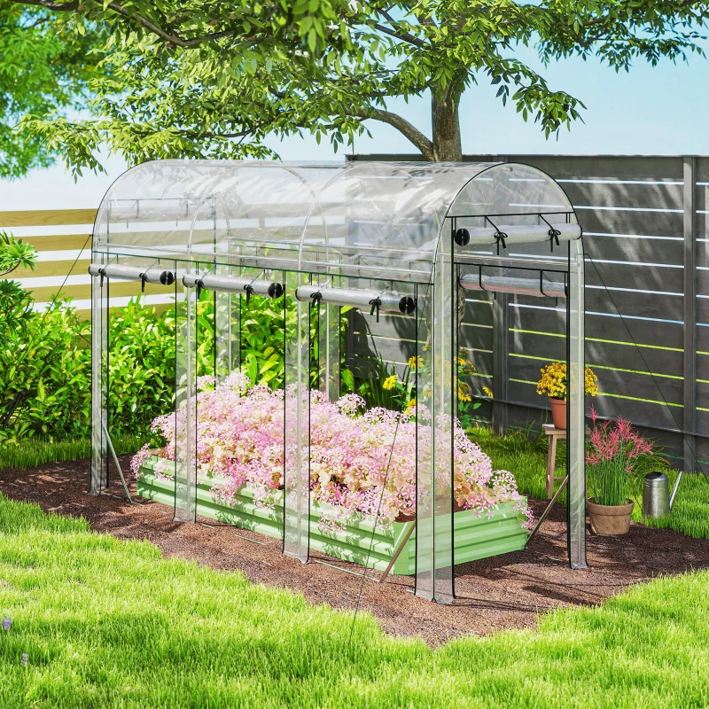 Outsunny Serre tunnel de jardin 3 m², serre de jardin, cadre en acier galvanisé, 8 portes roulantes, 295x100x197cm, transparent