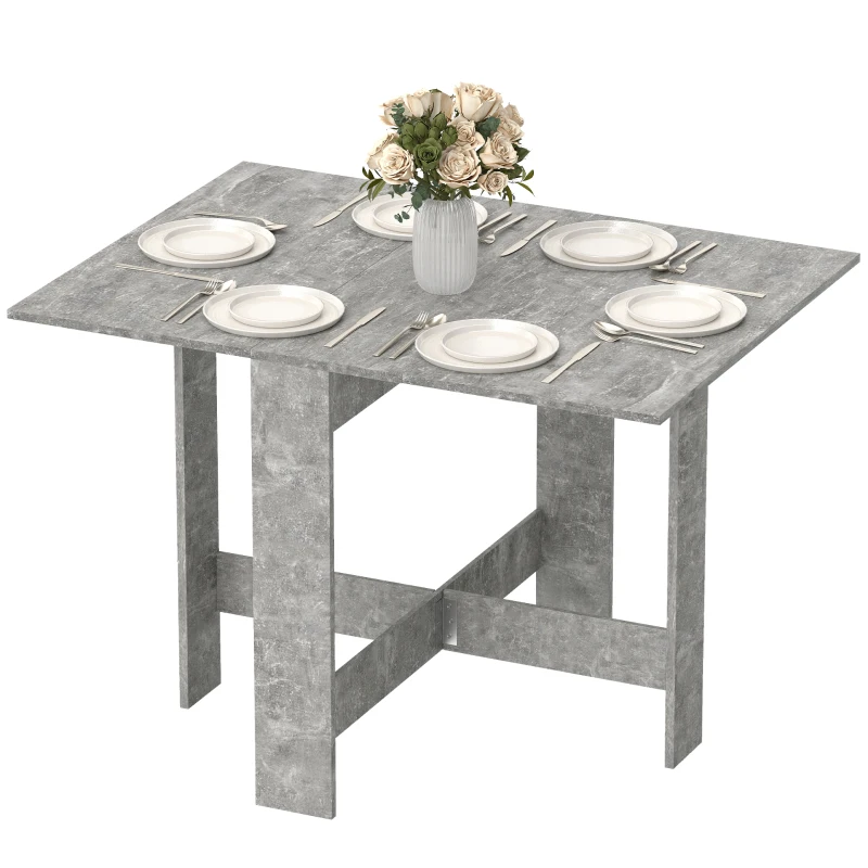 HOMCOM Folding Dining Table, Space-Saving Drop Leaf Kitchen Table for 4-6 People Grey