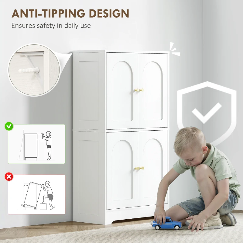 HOMCOM Comodă Bucătărie, Dulap Bucătărie cu 2 Dulapuri, 4 Uși Arcuite, 2 Rafturi Reglabile, cu Dispozitiv Anti-Răsturnare, 60x30x110 cm, pentru Sala de Masă, Living, Alb