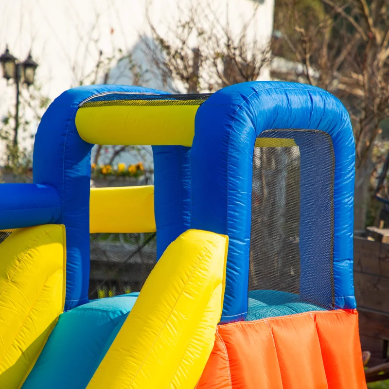 Outsunny Castel Gonflabil 4 in 1 pentru Copii de la 3 la 8 ani cu Tobogan, Trambulina, Piscina si Pompa inclusa, 265x260x200cm