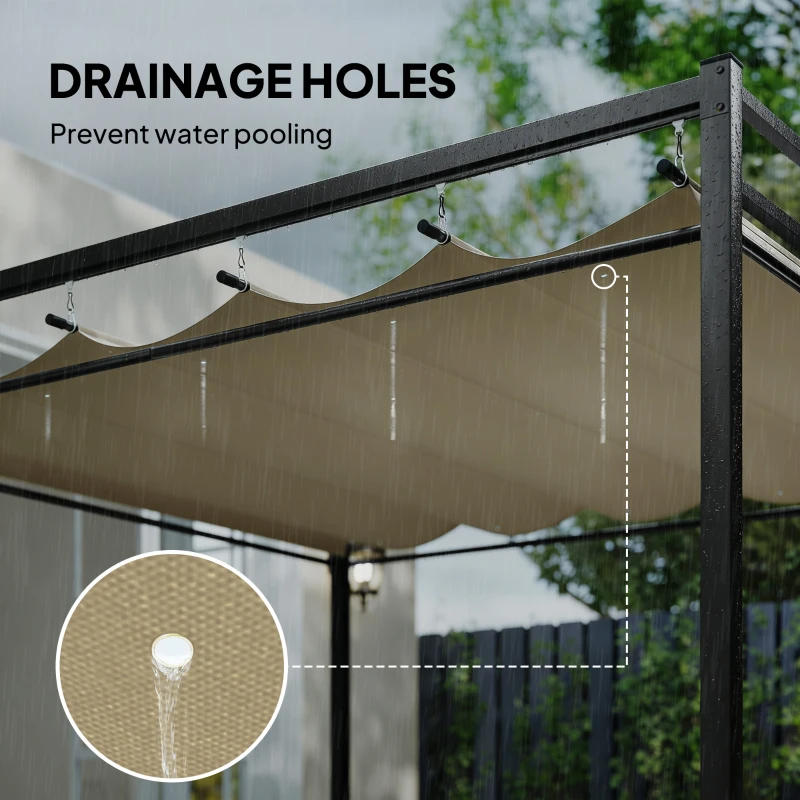 Outsunny 3 x 3 m Pergola with Retractable Roof Canopy and Curtains, UPF30+ Metal Frame Garden Pergola Gazebo Sun Shade, Khaki