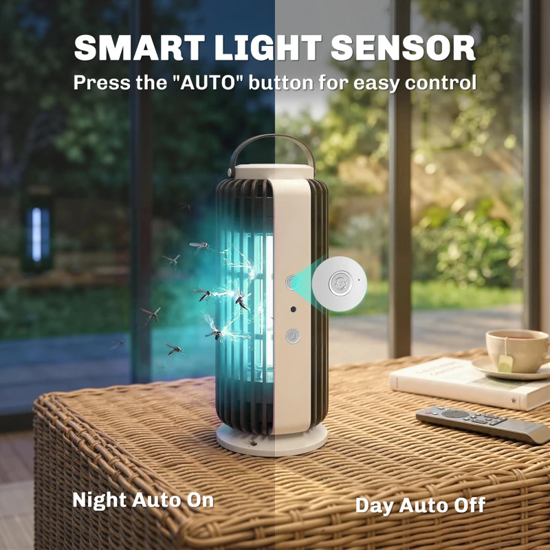 Outsunny Electric Fly Zapper Indoor, Fly Killer with Fan, 365nm LED Light, Auto On Off Sensor, 8 W Bug Zapper with Handle