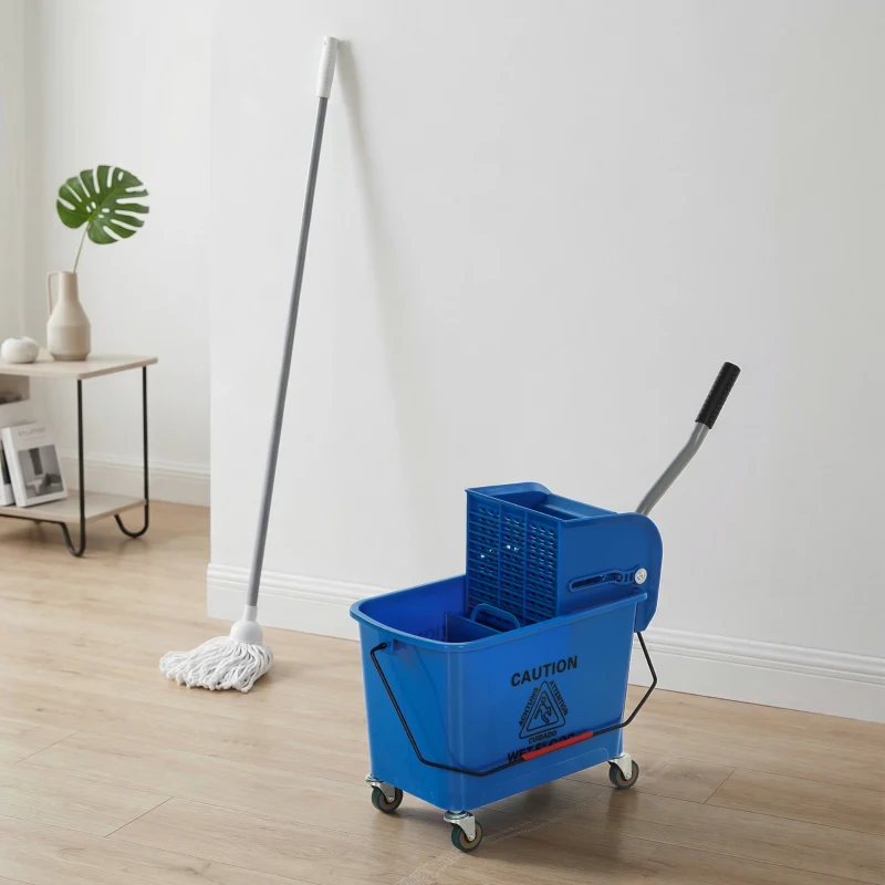 HOMCOM Balde de Limpeza com Escorredor Painel Separador e Rodas Capacidade de 20 L para Limpeza Doméstica 45x26,5x70 cm Azul