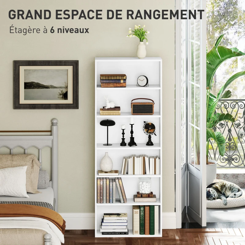 HOMCOM Bibliothèque étagère de rangement 6 niveaux avec étagères réglables pour salon, chambre, bureau, 60x24x158,5cm, blanc