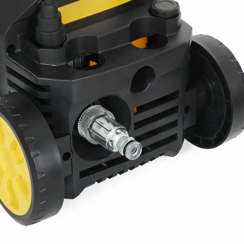 Outsunny Lavadora de Alta Pressão 1600W Presión 100 Bar Caudal 390 L/h com Bocal Ajustável e Rodas 29,5x22x60 cm Amarelo