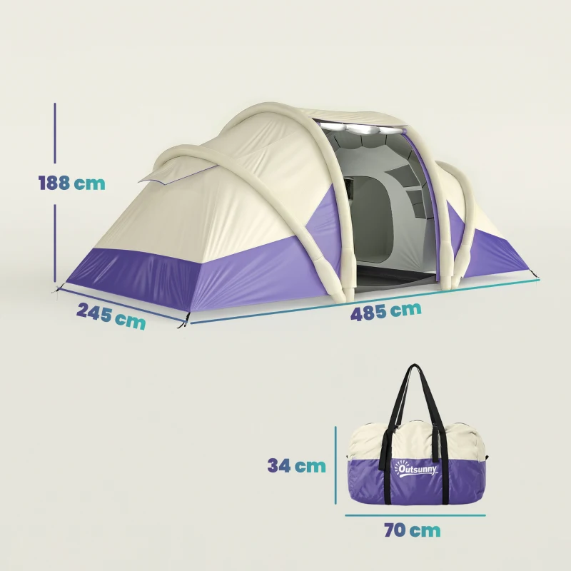 Outsunny Inflatable Tent 2 Bedroom 3000mm Waterproof Windproof Air Tent with Carry Bag for 4 Person