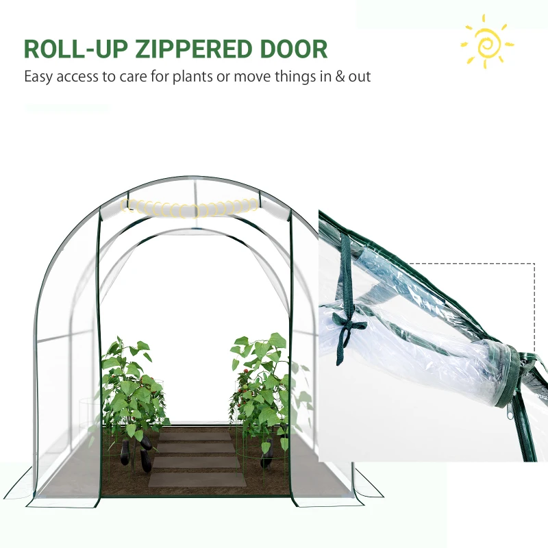 Outsunny Walk-in Tunnel Greenhouse with Roll-up Door, Transparent Polytunnel Greenhouse with Steel Frame and Plastic Cover, 2.5 x 2m