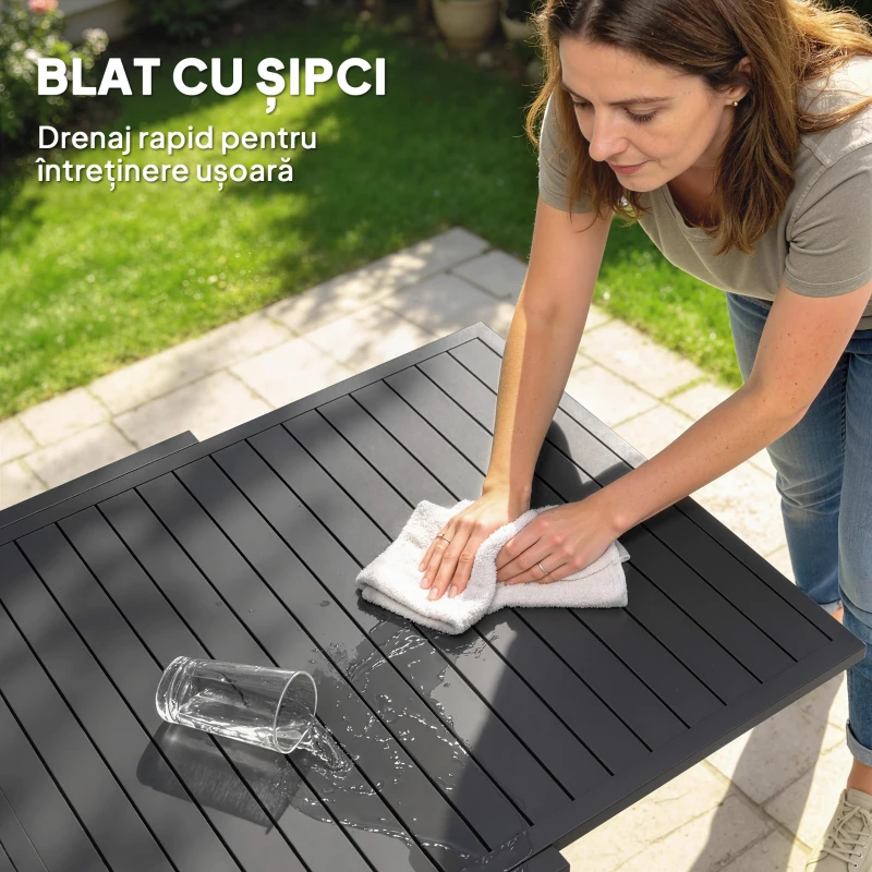 Outsunny masă pentru grădină cu scaune, set masă și scaune pentru grădină, masă și scaune pentru exterior, set de dining pentru grădină, masă extensibilă pentru exterior, set masă și scaune din aluminiu