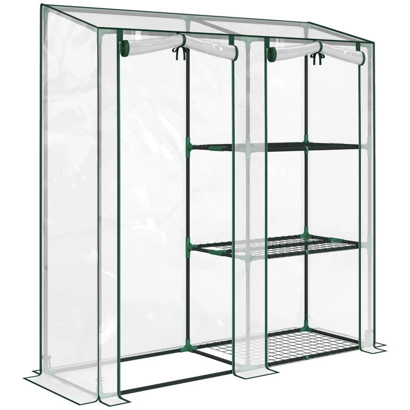 Outsunny Serre de Jardin avec étagères 3 niveaux, Petite Serre en Bâche PVC et Châssis Acier, 2 Portes Roulantes, Transparent