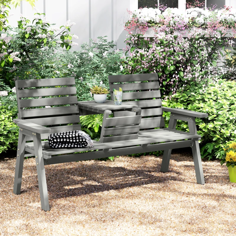 Outsunny Fir Wood Convertible 2 to 3 Seater Outdoor Garden Bench Grey