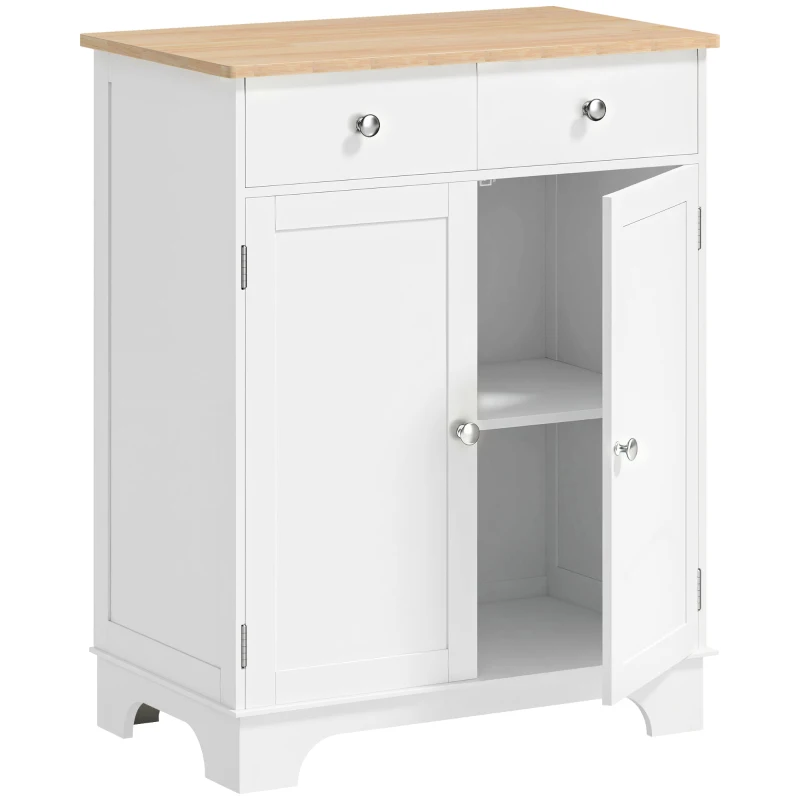HOMCOM Meuble de rangement buffet salon avec placards à portes, 2 tiroirs et étagère réglable, armoire de rangement pour salon, cuisine, chambre, blanc et bois naturel