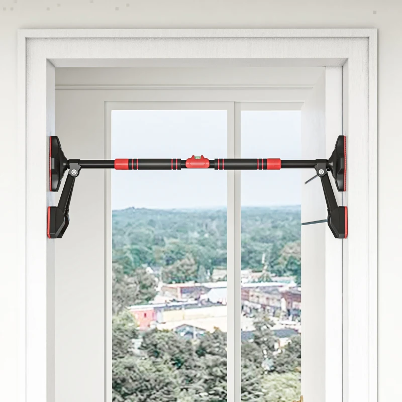 SPORTNOW Barre de traction réglable de 80 à 110 cm, barre de porte niveau intégré, structure triangulaire, jusqu'à 225 kg, noir