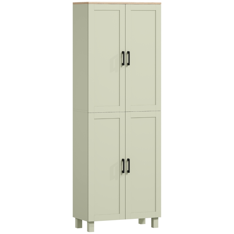 HOMCOM Freestanding Kitchen Cupboard, 4-Door Storage Cabinet with Adjustable Shelves, Modern Kitchen Pantry, 170cm, Green