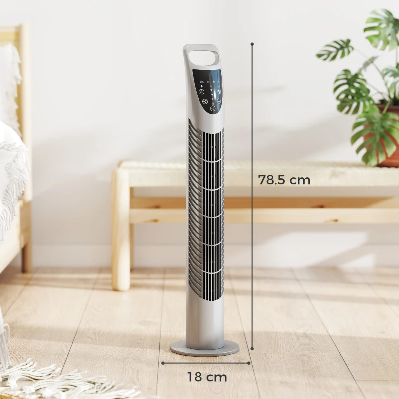 HOMCOM Tower Fan Oscillating 3 Speeds 3 Winds 40W w/ RC Timer Quiet - Grey