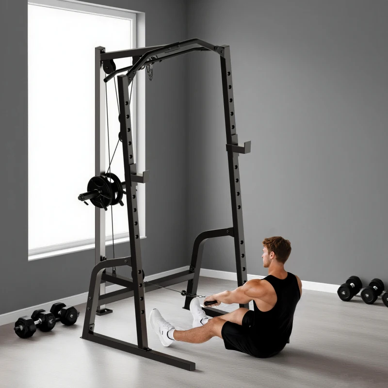 SPORTNOW Power Cage Power Rack with 15-Level Squat Rack, Cable Pulley System, Lat Pulldown & Pull Up Bar