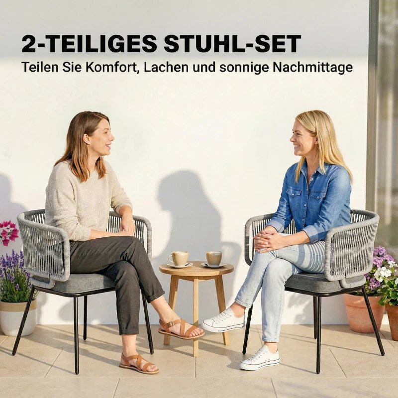 Outsunny Gartenstühle 2 Stück Polyrattan Gartensessel mit waschbar Kissen Verstellbare Füße Stahlrahmen, UV-beständig