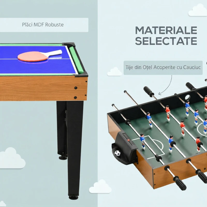 HOMCOM Masă Multifuncțională 4 în 1 cu Fotbal de Masă, Biliard, Tenis de Masă și Hochei, 107x61x84.5cm