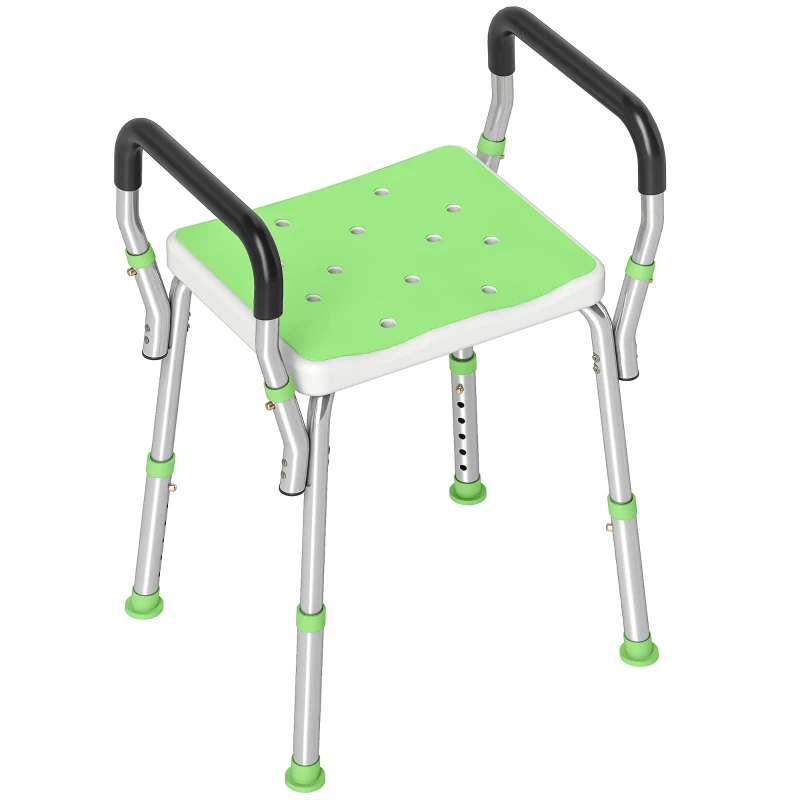 HOMCOM Tabouret de douche pour personnes âgées et handicapées avec accoudoirs, hauteur réglable, patins antidérapants, vert