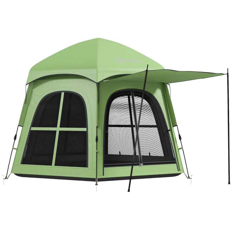 Outsunny Pop Up Tent 3000mm Waterproof Instant Camping Tent 3-4 Person with 2 Doors 4 Windows Green