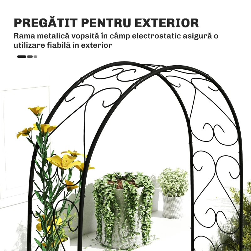 Outsunny Arcadă de Grădină Arcadă de Trandafiri Stil Fier Forjat dim. 125L x 37l x 230H cm oţel epoxid Negru pentru plante căţărătoare