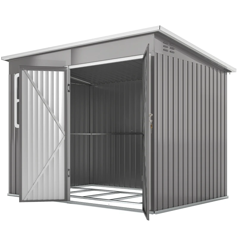 Outsunny 8.5 x 6ft Storage Shed Galvanised Steel Garden Shed, Metal Shed with Foundation Kit, Window, Lockable Wide Doors and Air Vents for Outdoor Patio, Light Grey