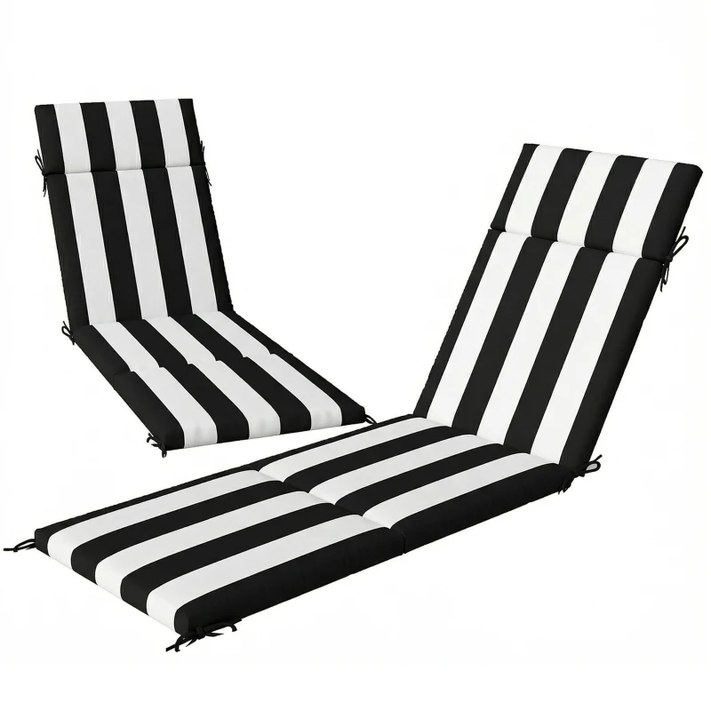 Outsunny Set 2 Cuscini per Sedie da Esterno con 6 Lacci di Fissaggio, in Cotone, 183x54x6.5 cm, Nero e Bianco
