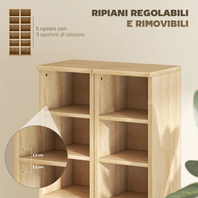 HOMCOM Set 2 Mobili Porta CD con Ripiani Regolabili per 204 CD in Legno, 21x22.5x88.5 cm, Rovere