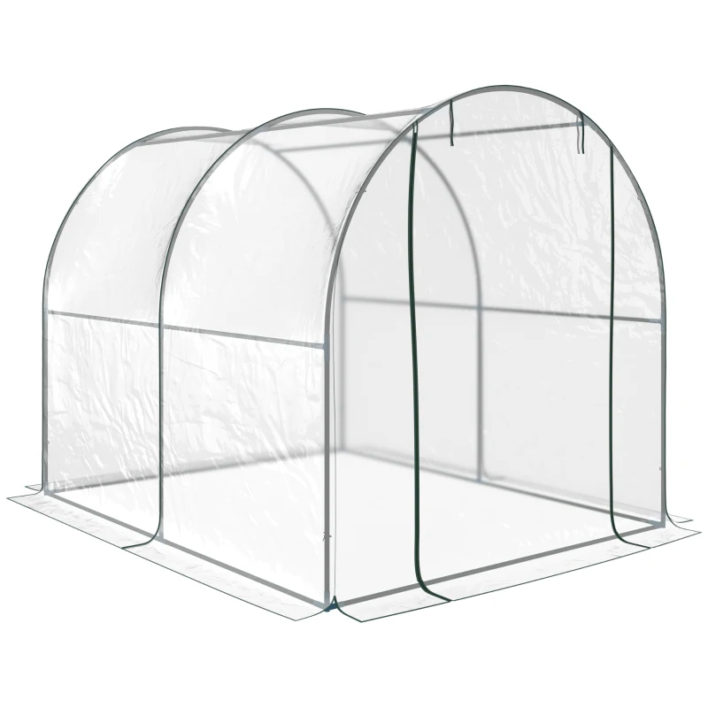 Outsunny Walk-in Tunnel Greenhouse with Roll-up Door, Transparent Polytunnel Greenhouse with Steel Frame and Plastic Cover, 2.5 x 2m