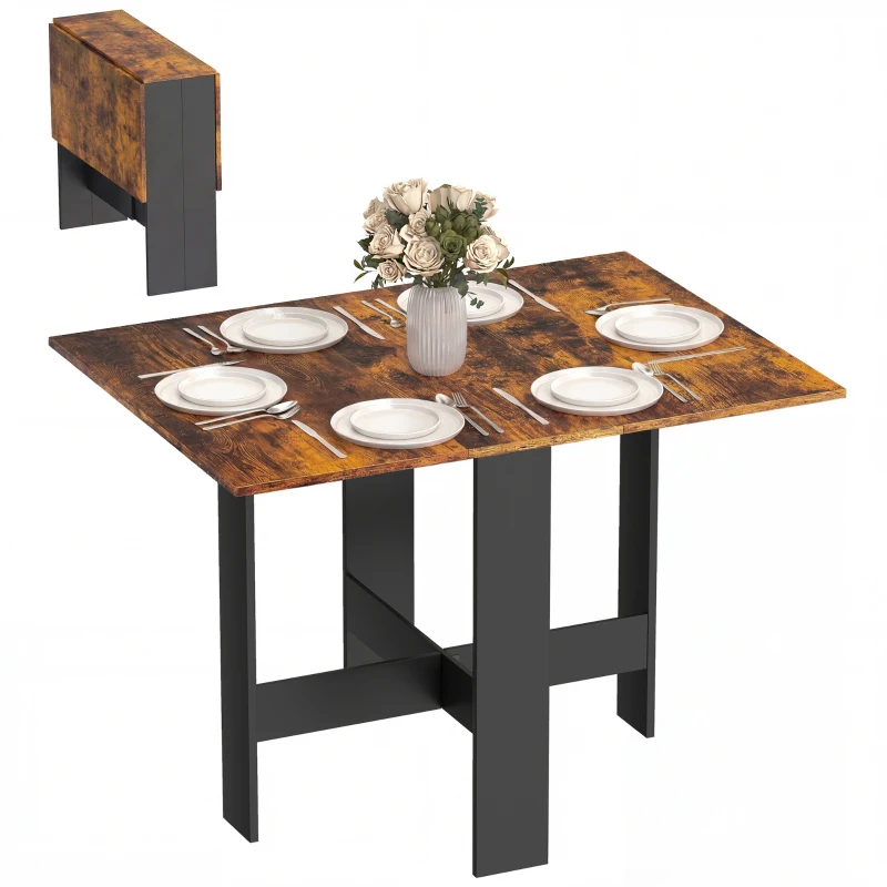 HOMCOM Folding Dining Table, Space-Saving Drop Leaf Kitchen Table for 4-6 People Rustic Brown