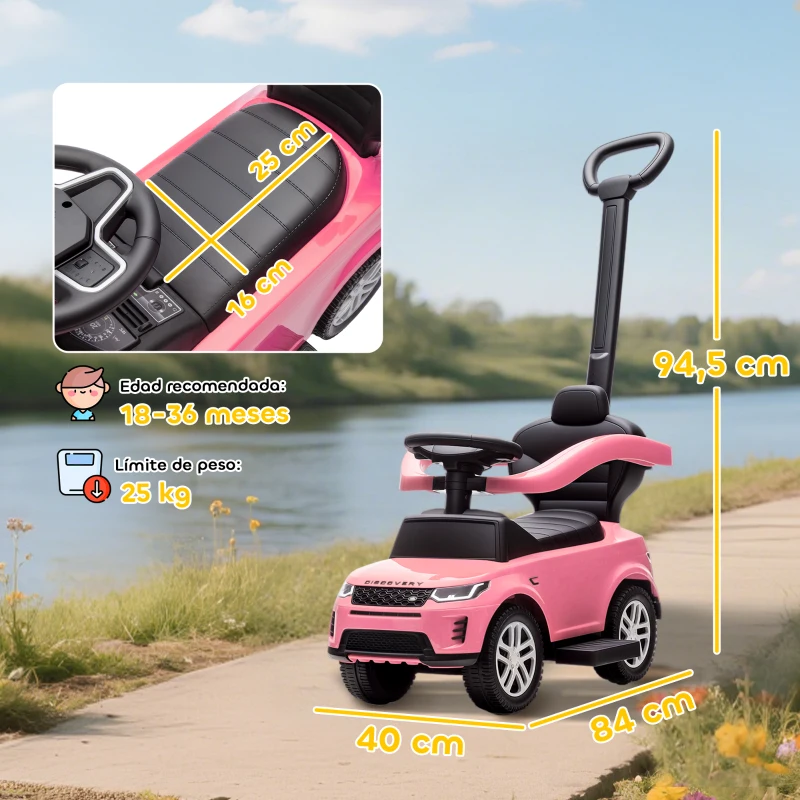 AIYAPLAY Correpasillos 2 en 1 para Niños de 18-36 Meses LAND ROVER DISCOVERY con Almacenaje Mango y Barandilla Extraíbles Rosa