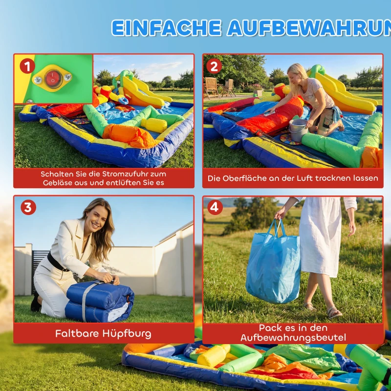 AIYAPLAY 9-in-1 Aufblasbare Hüpfburg mit Gebläse Rutsche Planschbecken Wasserpistole für 3-8 Jahre 330x290x185 cm Mehrfarbig