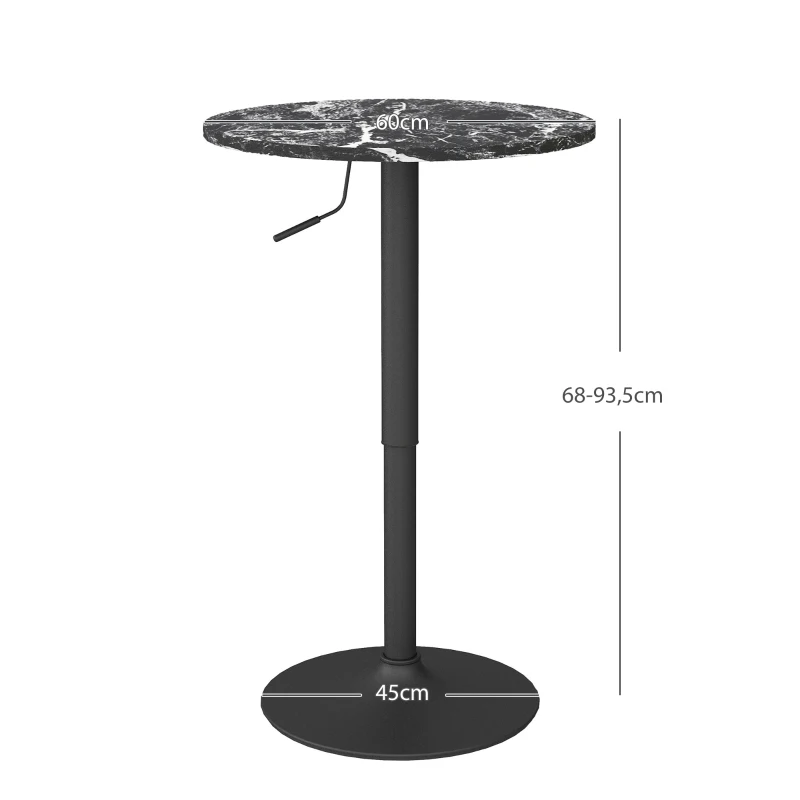 HOMCOM Stół barowy okrągły dla 2 osób, czarny, Ø60 cm, regulowany