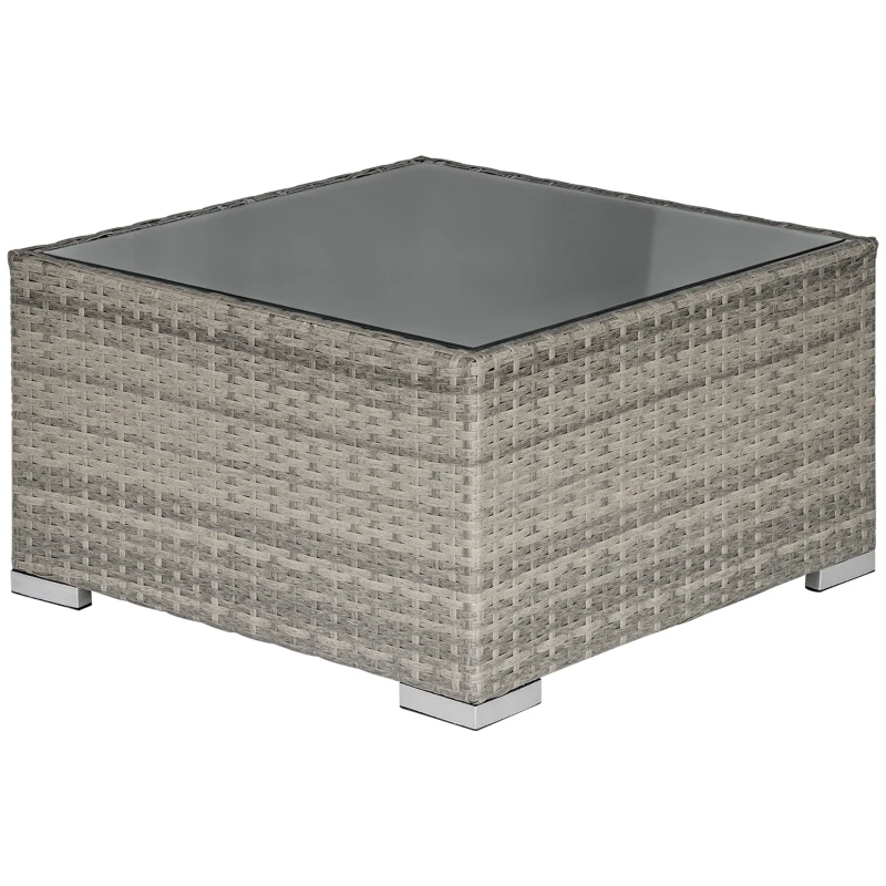 Outsunny Square PE Wicker Rattan Table, with Glass Top - Light Grey