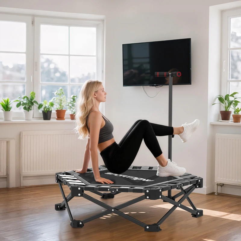 SPORTNOW Trampolín de Fitness Plegable 104 cm con Barra Ajustable en 3 Alturas Marco Metálico Reforzado y Bolsa 104x104x114 cm