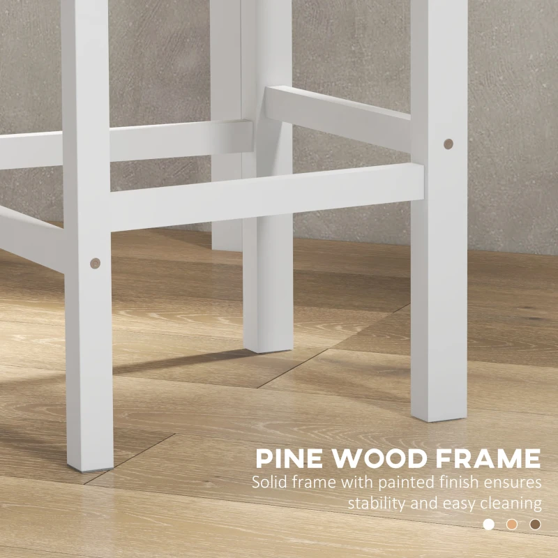 HOMCOM Barhocker 2er Set Barstuhl aus Kiefernholz mit Fußstütze, Lehne, Landhaus-Stil für Küche, Wohnzimmer, Natur