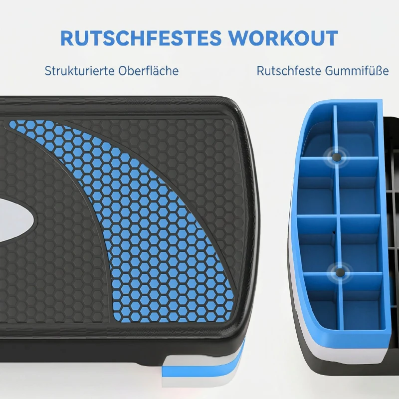 HOMCOM Stepper Fitness pentru Aerobic Reglabil pe 3 Înălțimi de 10-15-20 cm, Albastru și Negru