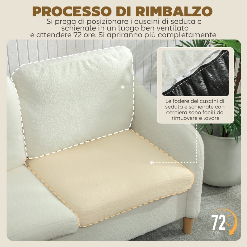 HOMCOM Divano 2 posti, in tessuto bouclé con cuscini inclusi, seduta imbottita, 137 x 69 x 82 cm, Crema
