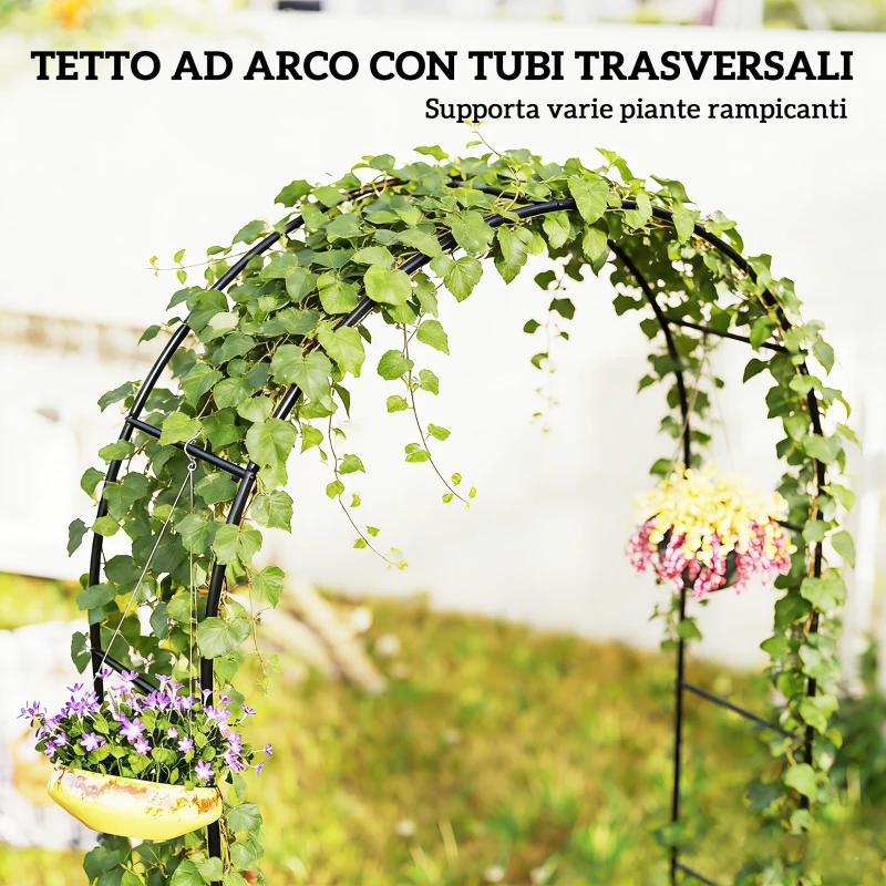Outsunny Arco da Giardino in Metallo con Base per Piante Rampicanti per Cerimonie, Compleanni ed Eventi, Nero
