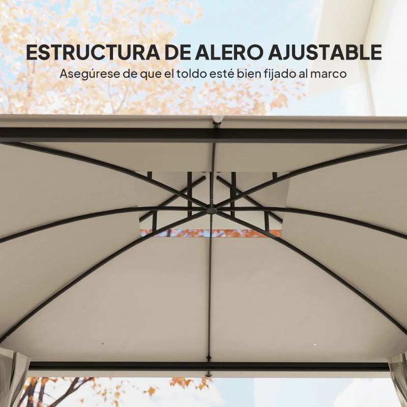 Outsunny Carpa para Jardín con Techo Doble Cenador con Mosquiteras y Cortinas para Exterior Terraza 370x303x290 cm Beige