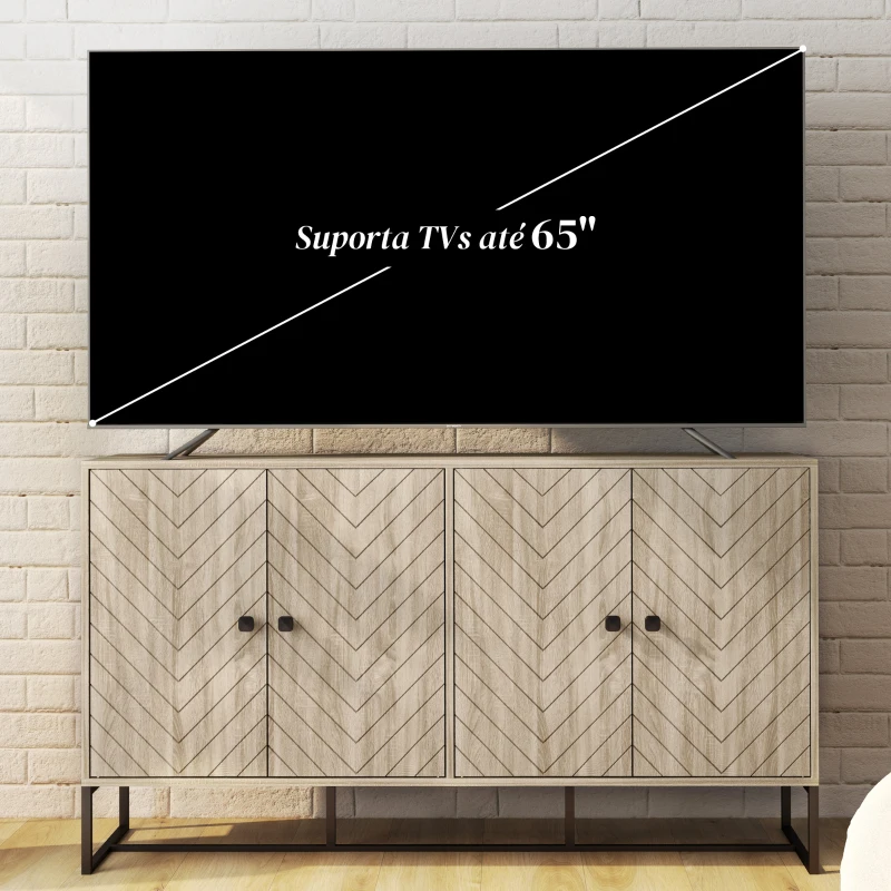 HOMCOM Aparador de Sala com 4 Portas com Design Chevron Prateleiras Ajustáveis Pés de Aço 140,5x40x81,5 cm Carvalho