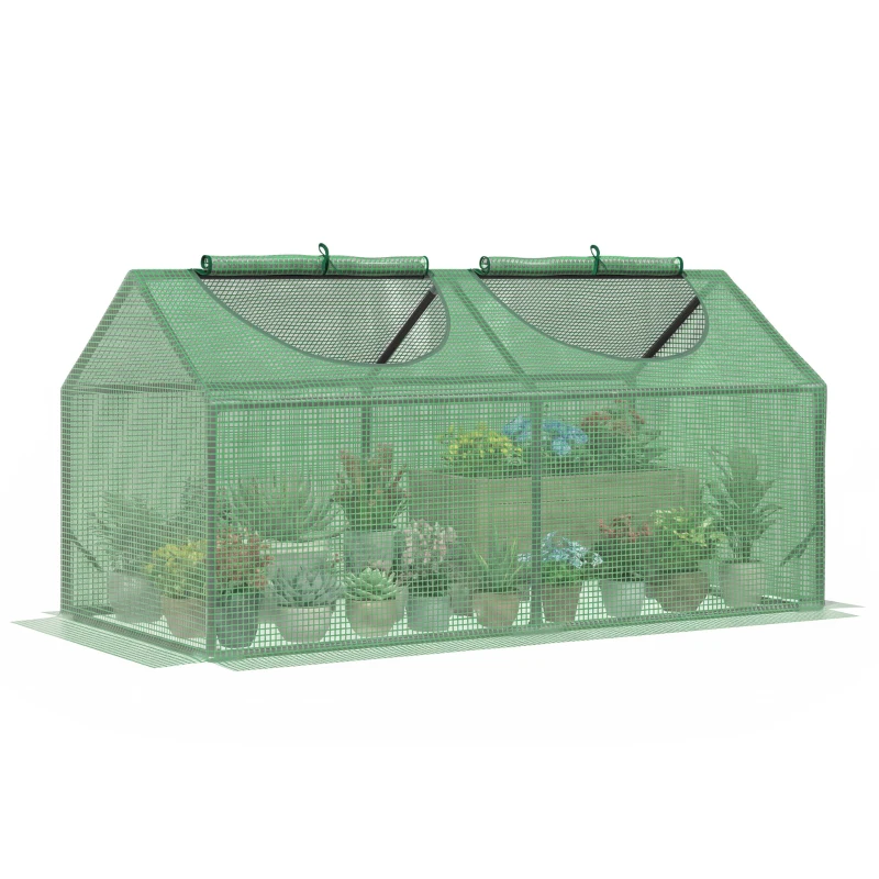 Outsunny Invernadero de Exterior 120x60x60 cm Invernadero de Jardín con 2 Ventanas Enrollables Cubierta de PE 140g/㎡ y Marco de Acero Impermeable Anti-UV para Cultivo de Plantas Verduras Verde